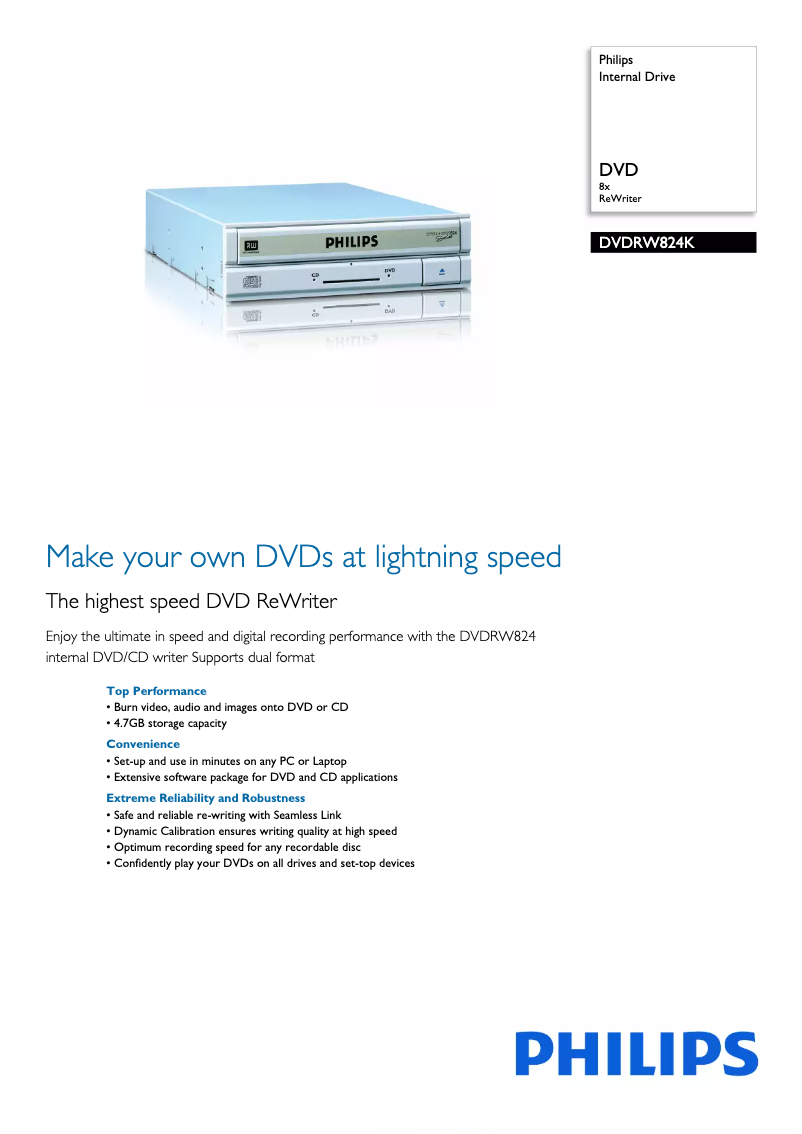 Página 1 del manual Ficha técnica Philips DVDRW824K