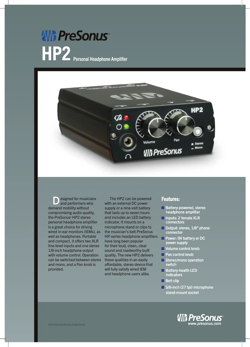 Page n°1 - Fiche technique PreSonus HP60