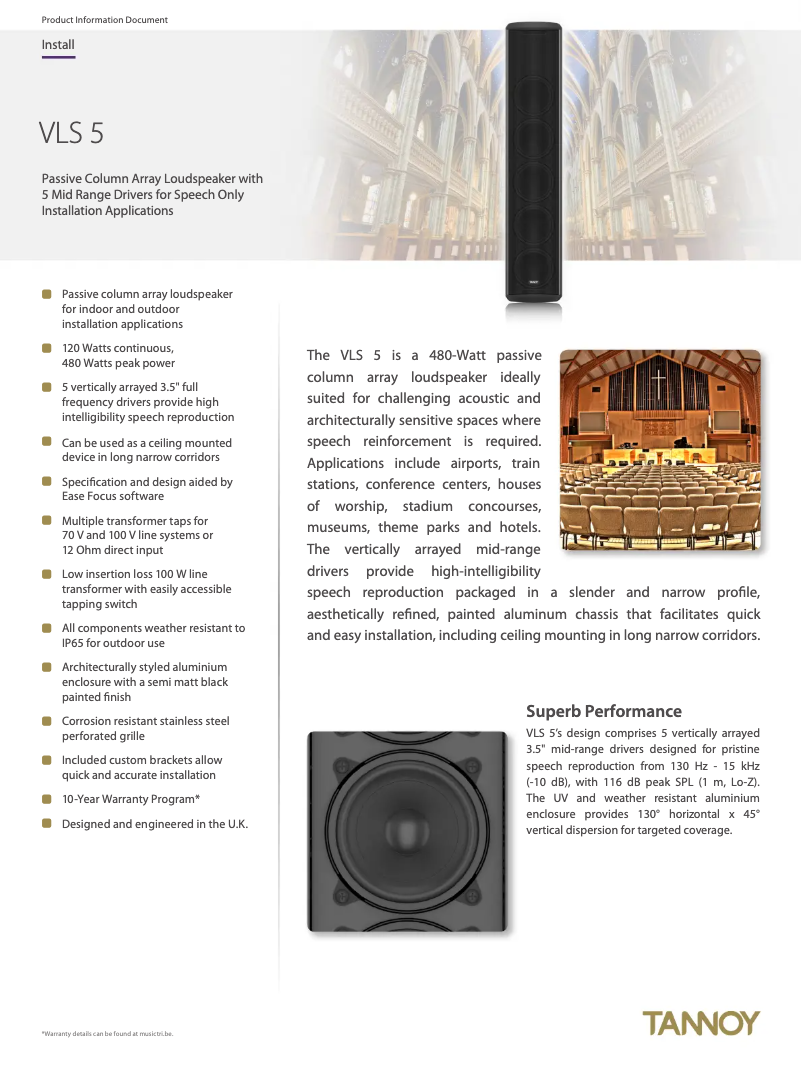 Page 1 de la notice Fiche technique Tannoy VLS 5