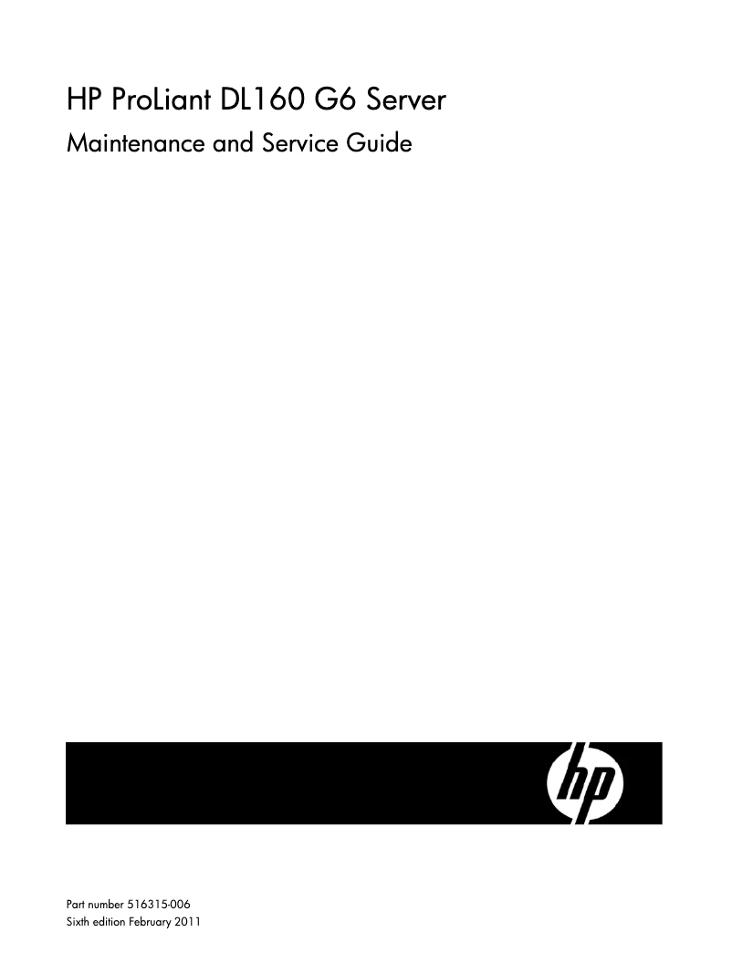 Page n°1 - Manuel utilisateur HP ProLiant DL160 G6
