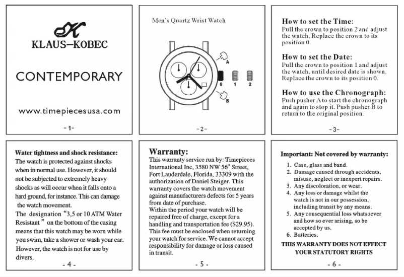 Page 1 de la notice Manuel utilisateur Klaus Kobec Contemporary
