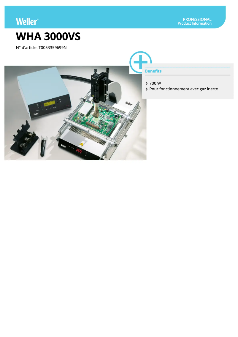 Page 1 de la notice Fiche technique Weller WHA 3000VS