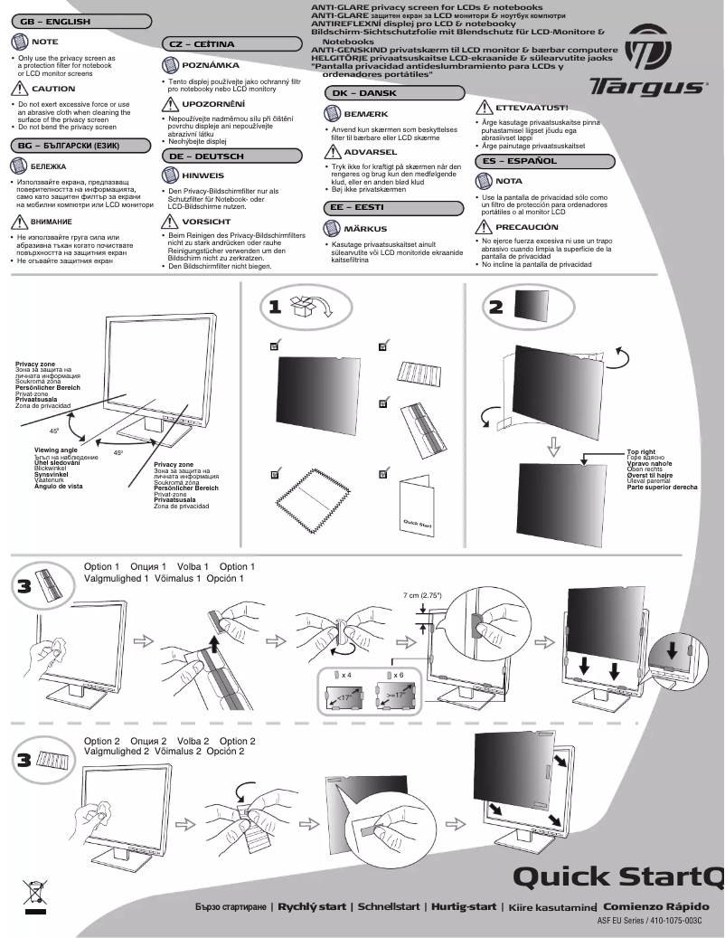 Page 1 de la notice Manuel utilisateur Targus ASF141W9EU