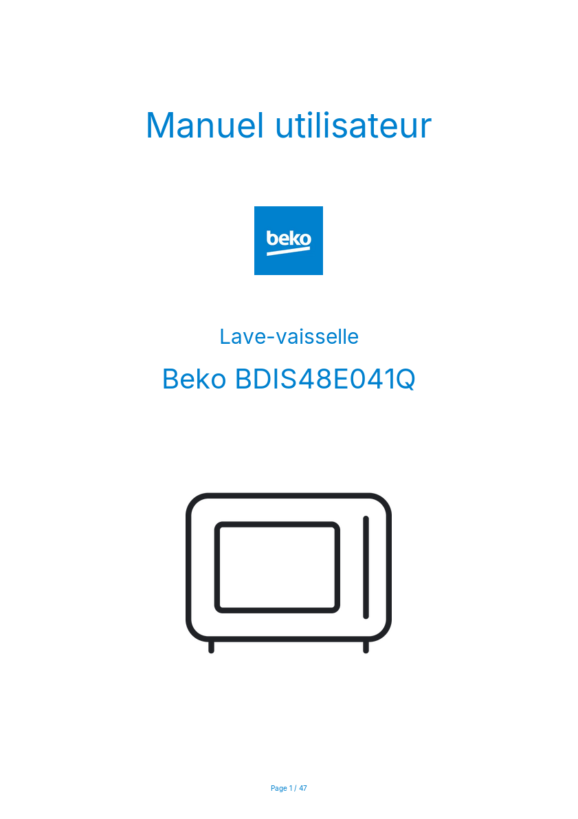 Page n°1 - Manuel utilisateur Beko BDIS48E041Q