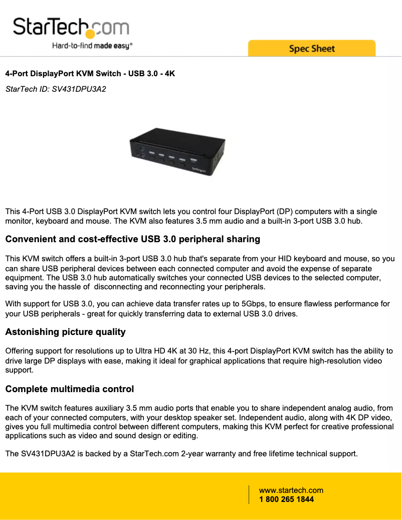 Page 1 de la notice Brochure StarTech.com SV431DPU3A2