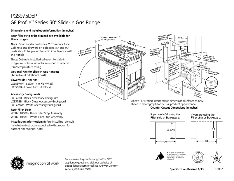 Página 1 del manual Ficha técnica GE Profile PGS975DEPBB
