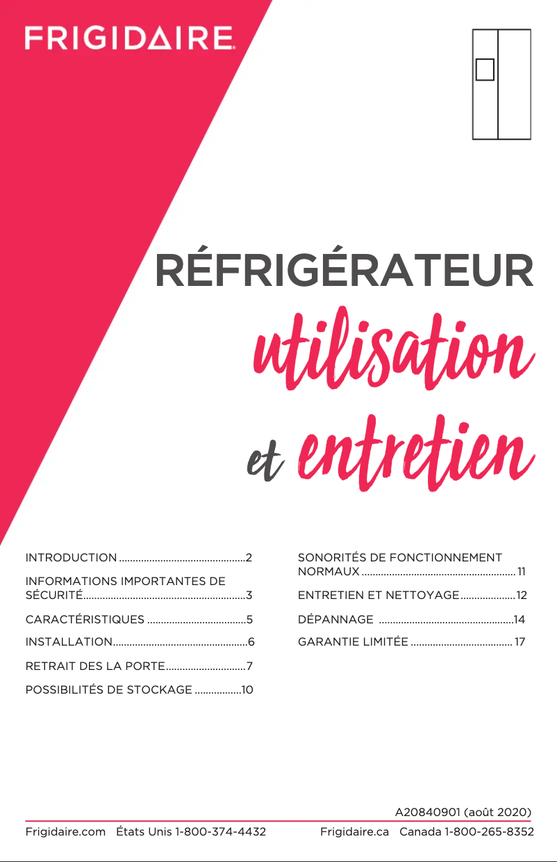 Page n°1 - Manuel utilisateur Frigidaire FRSG1915AV