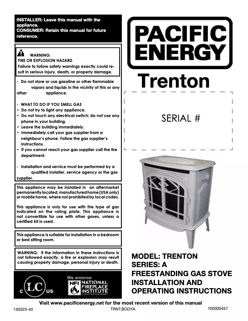 Page 1 de la notice Manuel utilisateur Pacific Energy Trenton