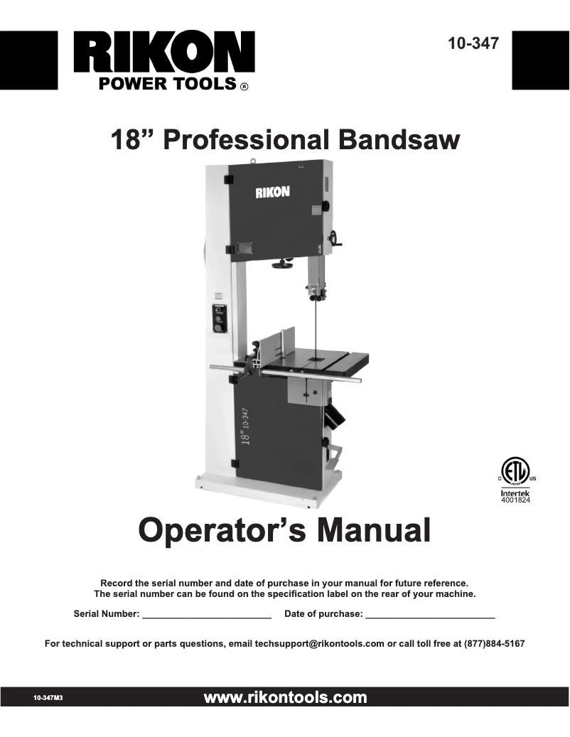 Page 1 de la notice Manuel utilisateur RIKON 10-347