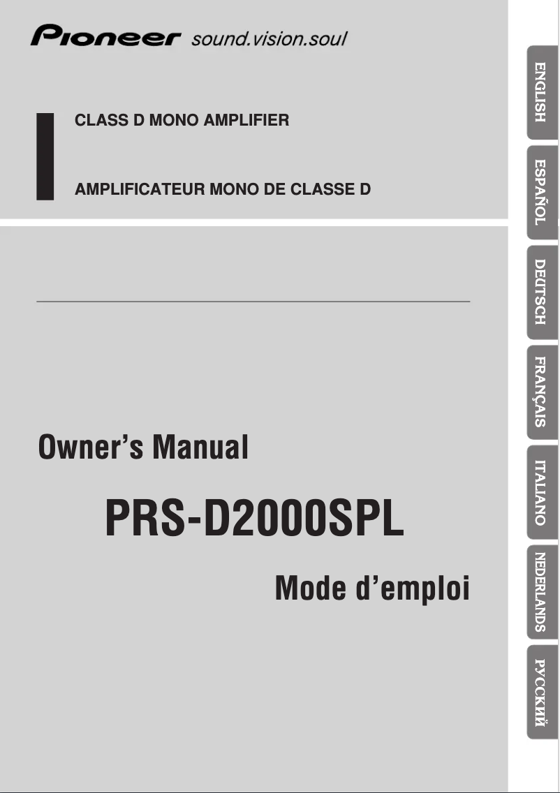 Page 1 de la notice Manuel utilisateur Pioneer PRS-D2000SPL
