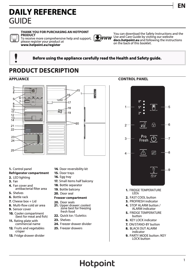 Page 1 de la notice Manuel utilisateur Hotpoint SMP9 D2Z X H