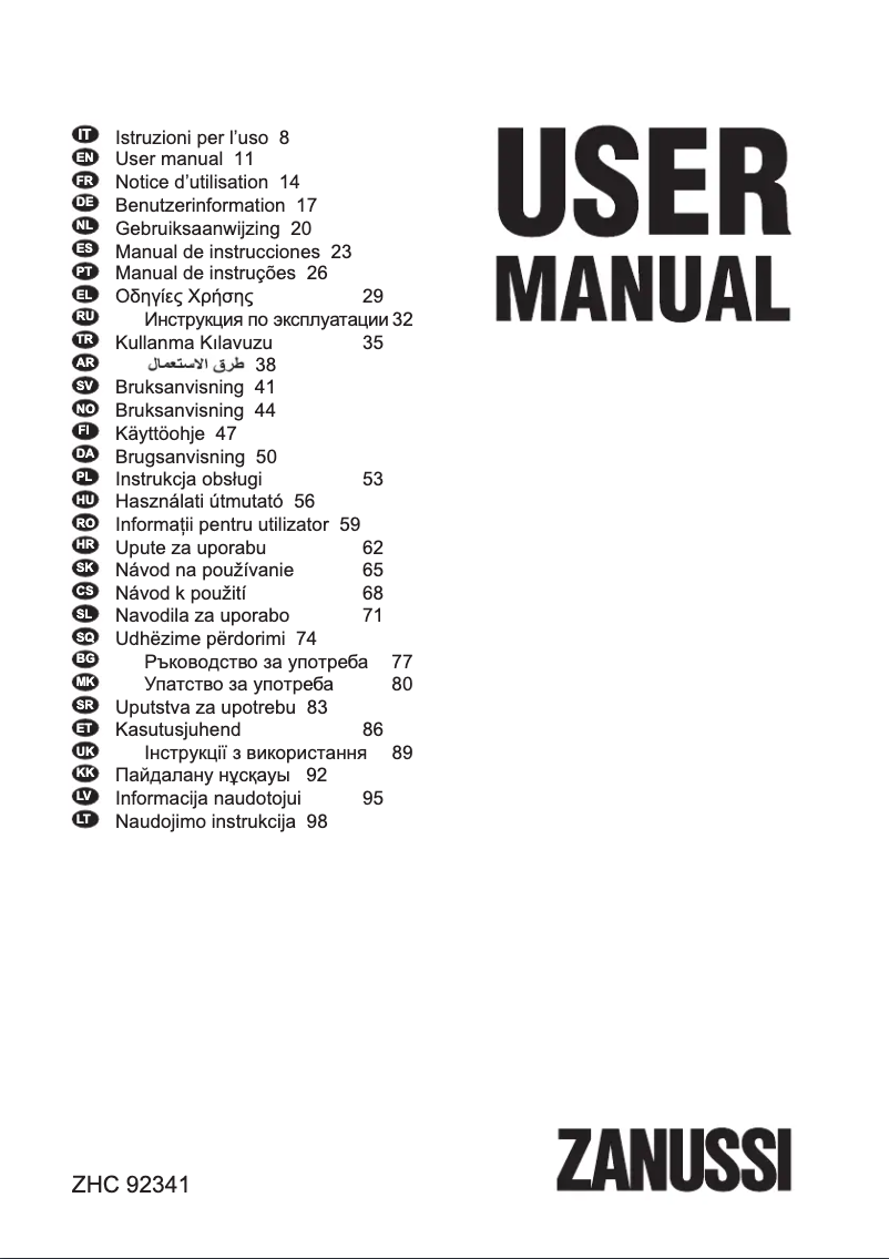 Image de la première page du manuel de l'appareil ZHC92341XA