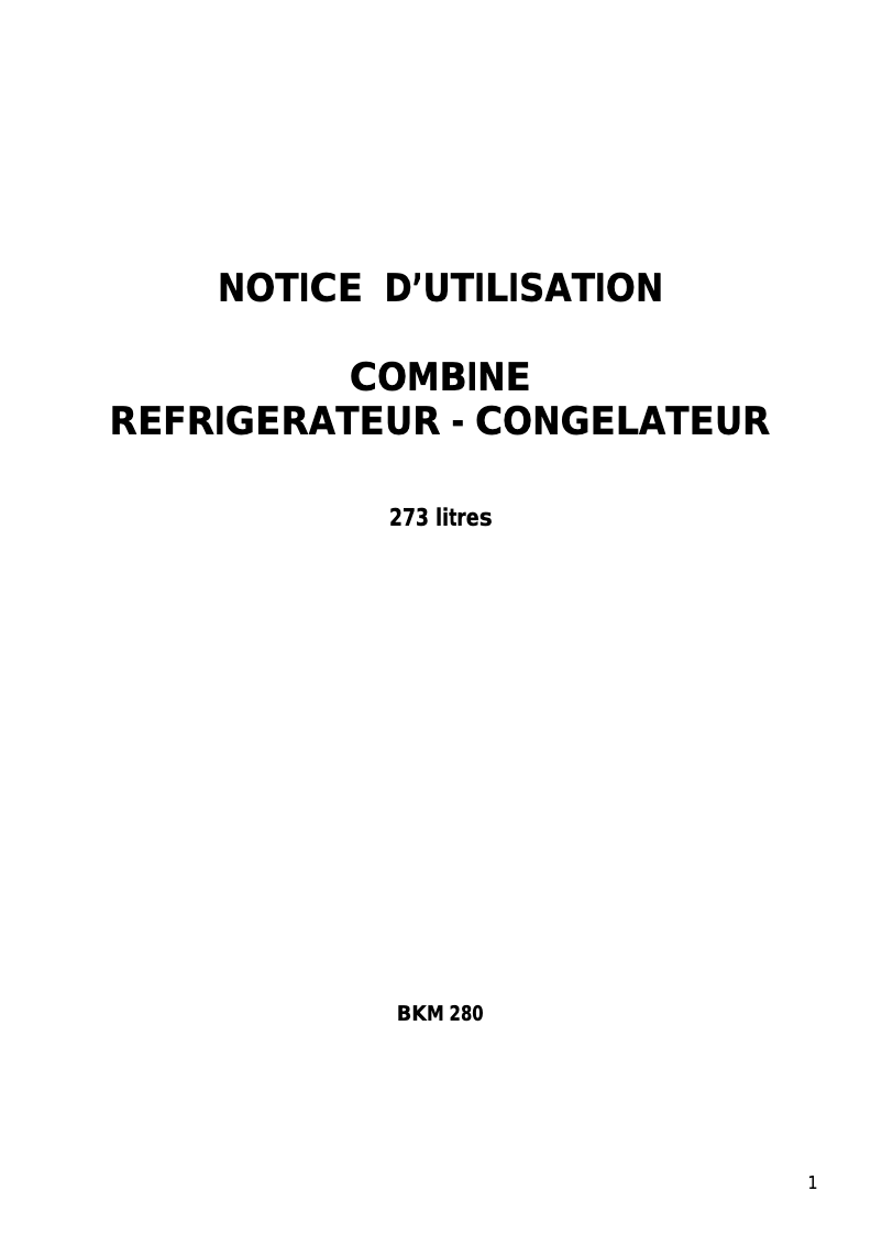 Page 1 de la notice Manuel utilisateur Curtiss BKM280