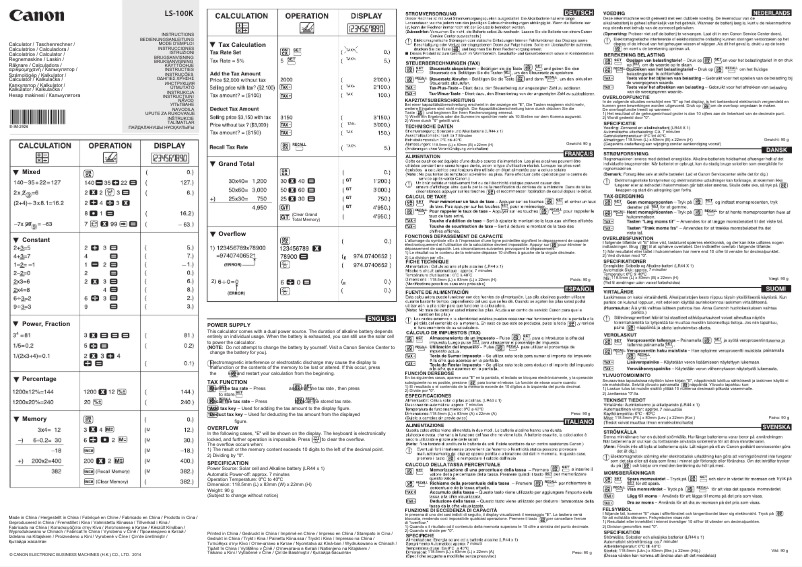 Page 1 de la notice Manuel utilisateur Canon LS-100K