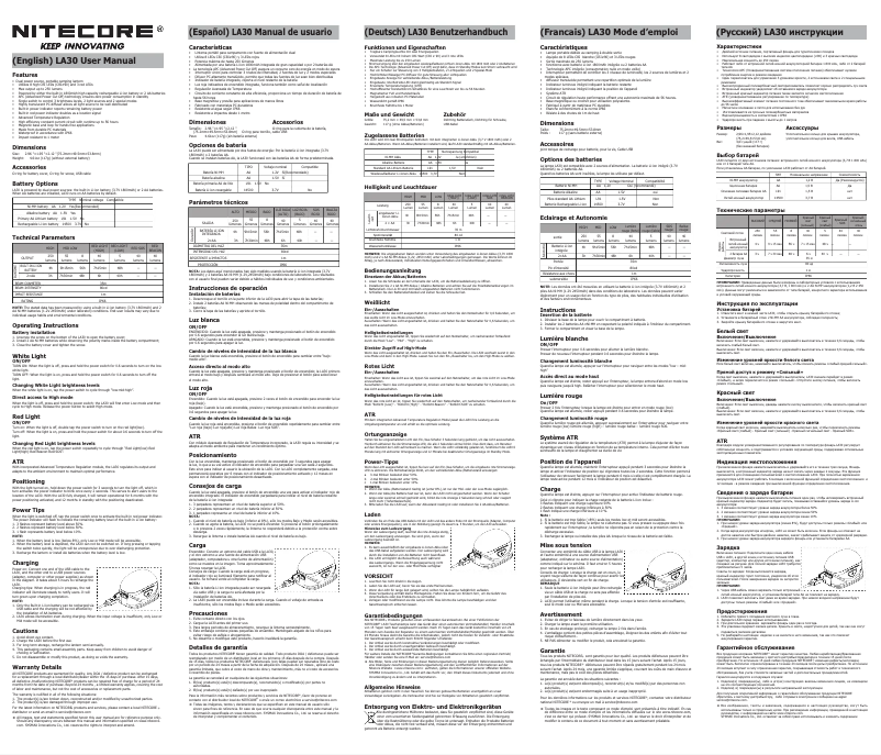 Page 1 de la notice Manuel utilisateur Nitecore LA30
