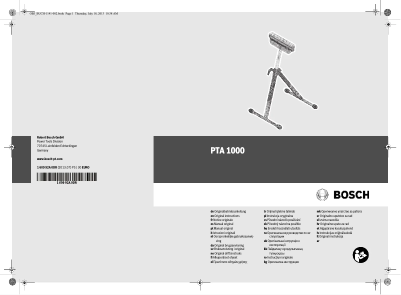 Page n°1 - Manuel utilisateur Bosch PTA 1001
