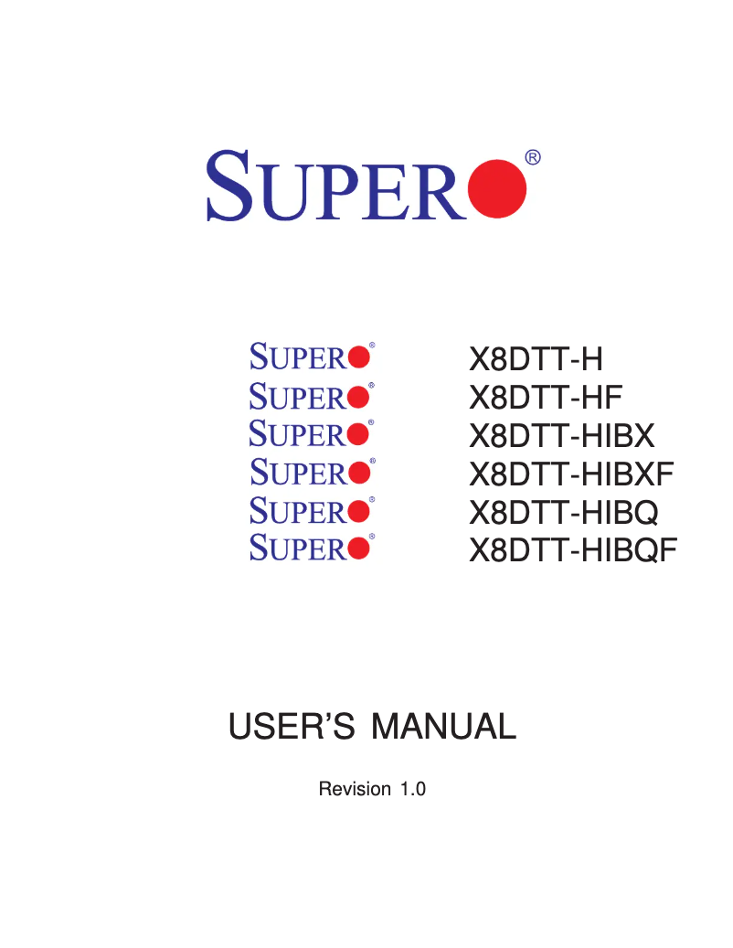Page 1 de la notice Manuel utilisateur Supermicro X8DTT-HIBQ