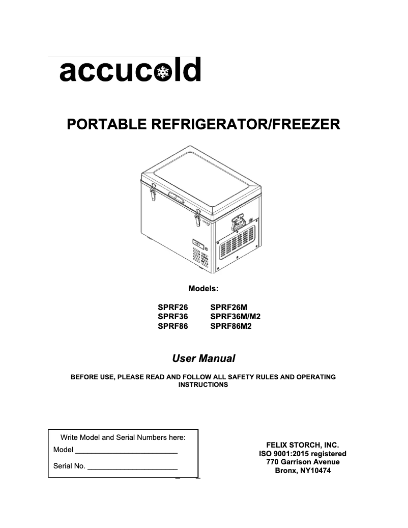 Page n°1 - Manuel utilisateur Accucold SPRF86M2