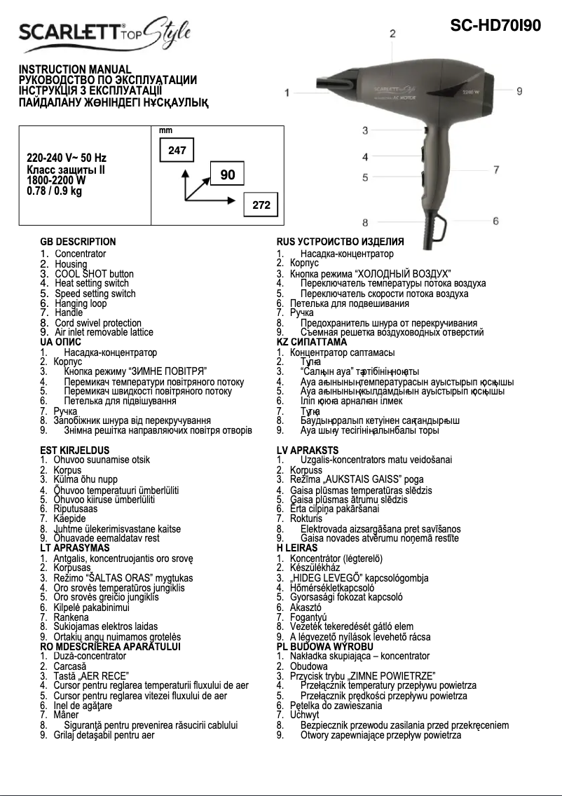 Page 1 de la notice Manuel utilisateur Scarlett SC-HD70I90