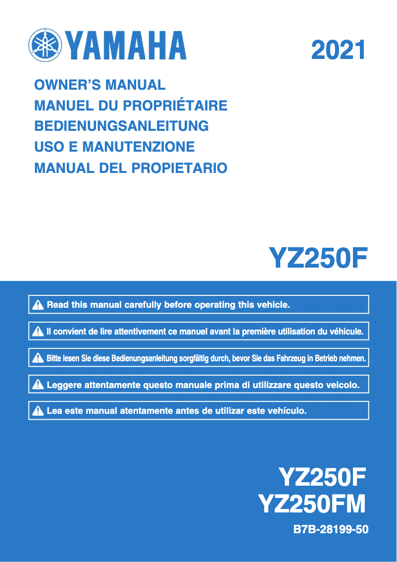 Image de la première page du manuel de l'appareil YZ250F (2021)