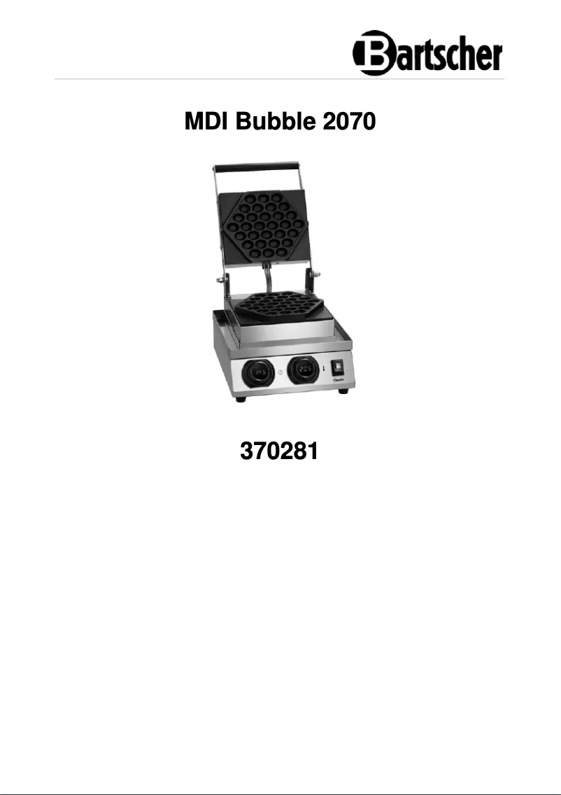 Page 1 de la notice Manuel utilisateur Bartscher MDI Bubble 2070