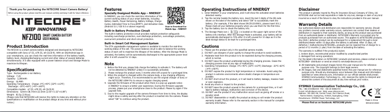 Page 1 de la notice Manuel utilisateur Nitecore NFZ100