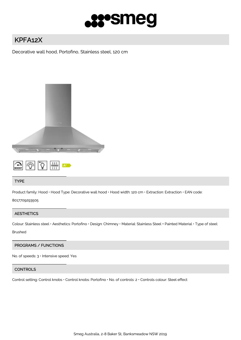 Page n°1 - Fiche technique Smeg KPFA12X