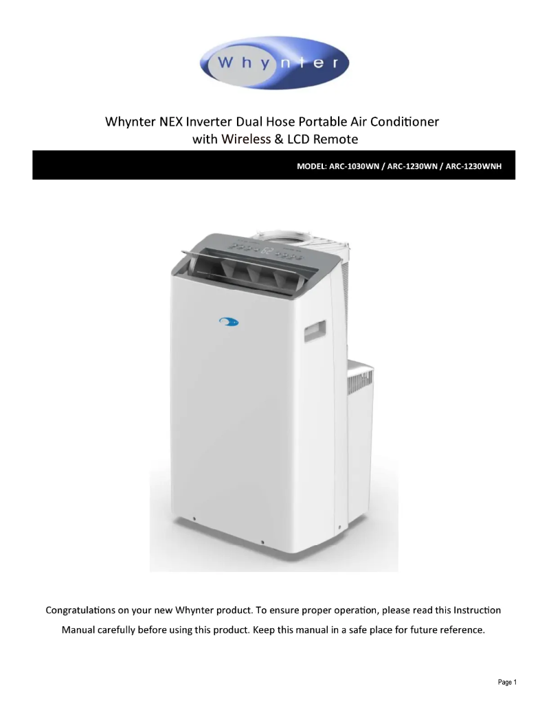 Page 1 de la notice Manuel utilisateur Whynter ARC-1230WN