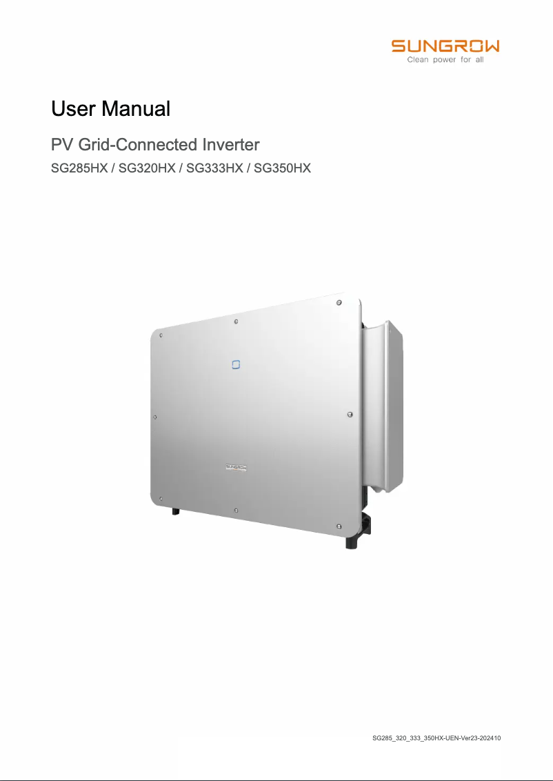 Page 1 de la notice Manuel utilisateur Sungrow SG285HX