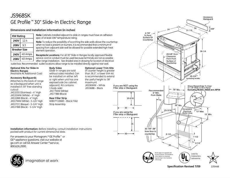 Page n°1 - Fiche technique GE Profile JS968SKSS