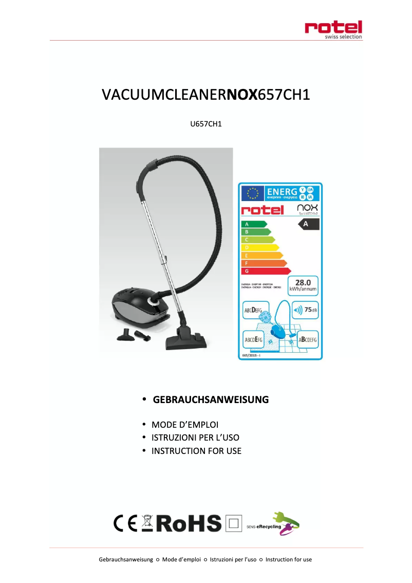 Page 1 de la notice Manuel utilisateur Rotel Nox U657CH1