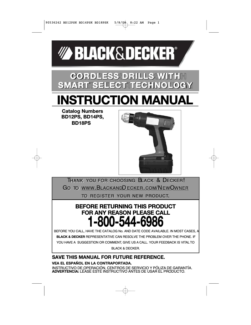 Page 1 de la notice Manuel utilisateur Black & Decker BD12PS