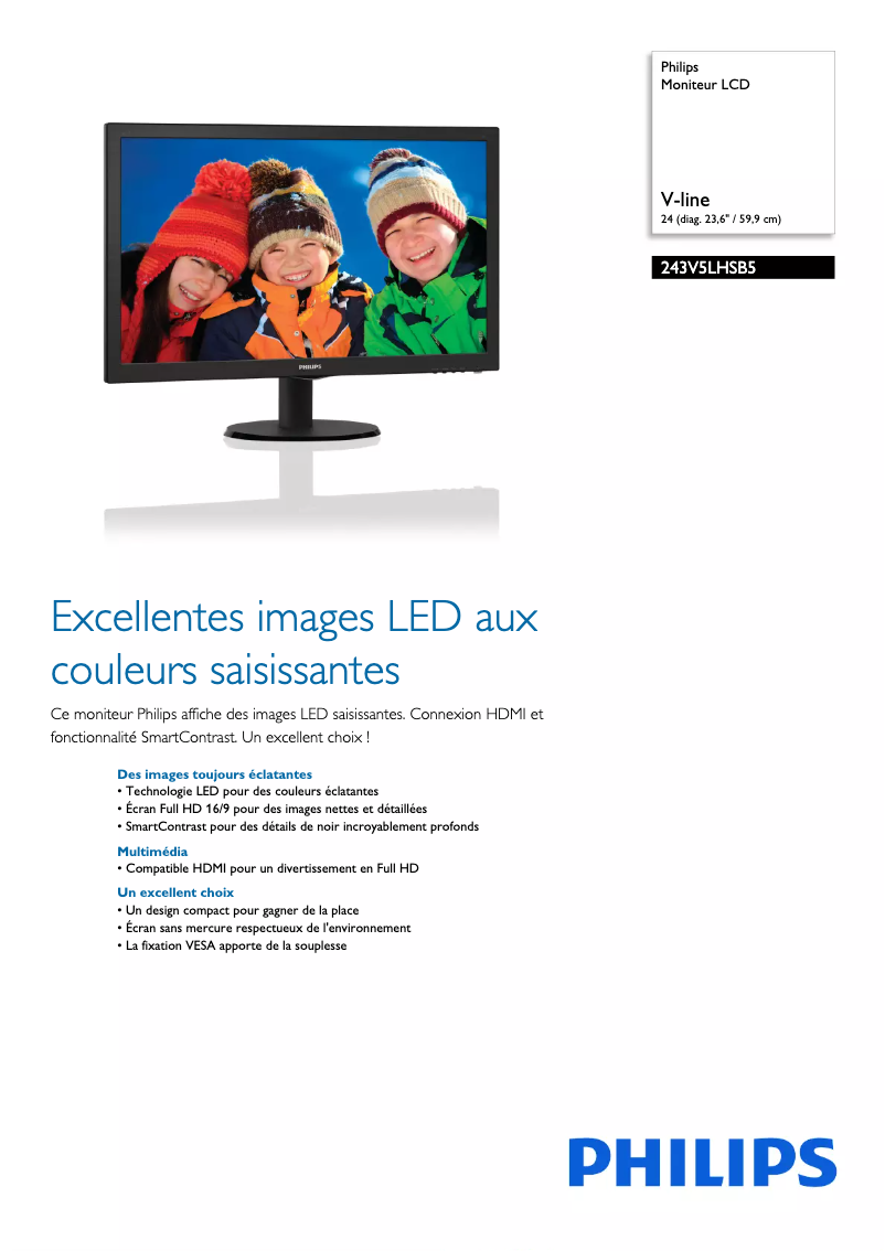 Page n°1 - Fiche technique Philips 243V5LHSB5