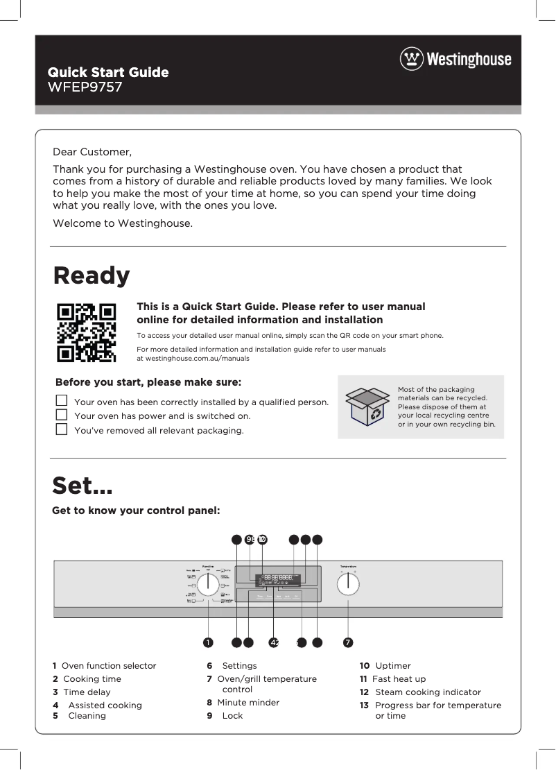 Page 1 de la notice Guide de démarrage rapide Westinghouse WFEP9757DD