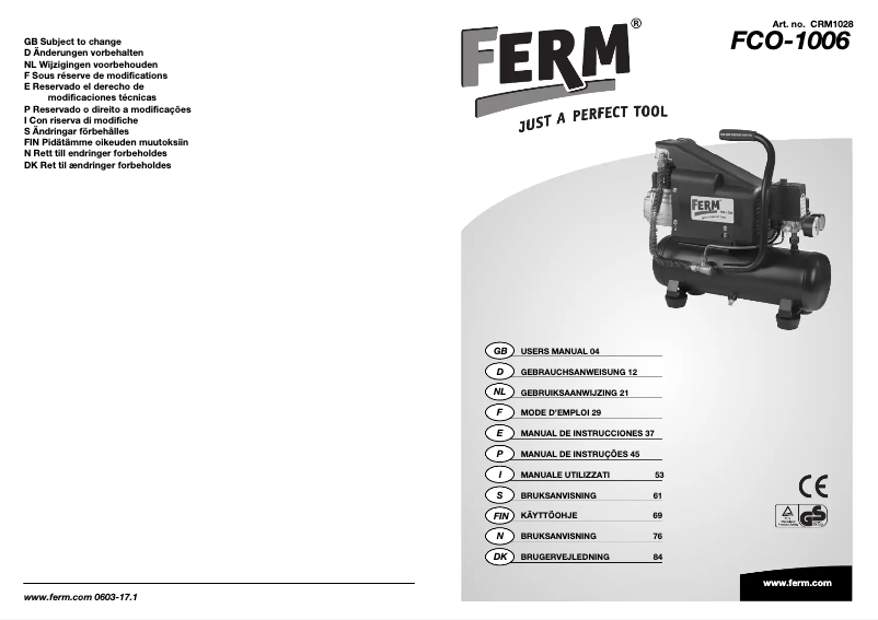 Página 1 del manual Manual de usuario Ferm CRM1028 FCO-1006