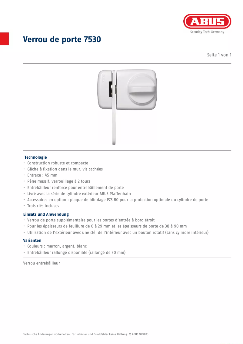 Page n°1 - Fiche technique Abus 7530