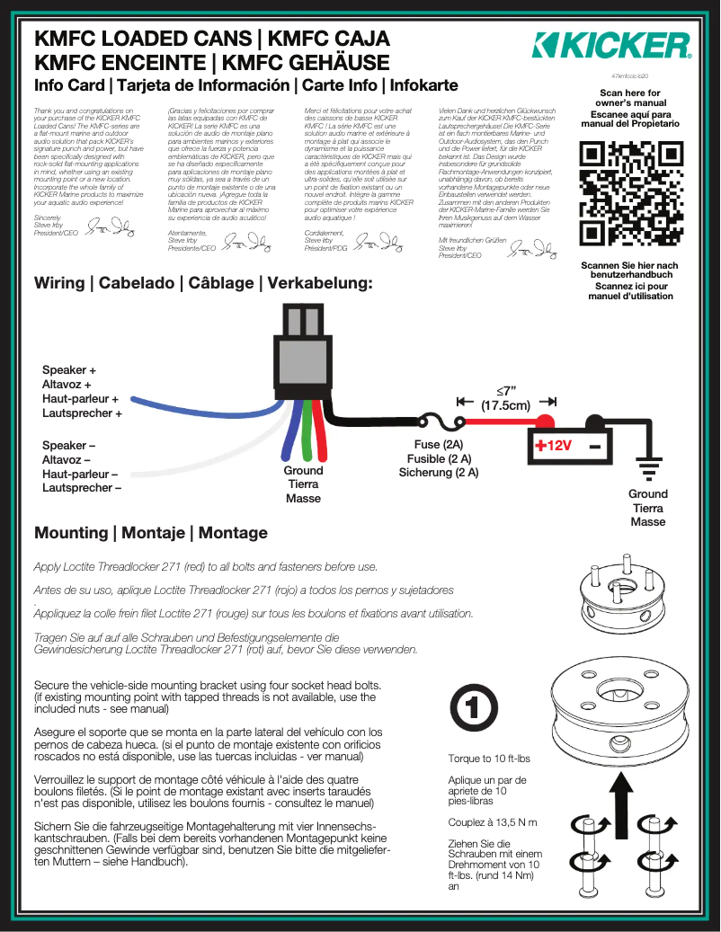 Page 1 de la notice Manuel utilisateur Kicker 47KMFC11