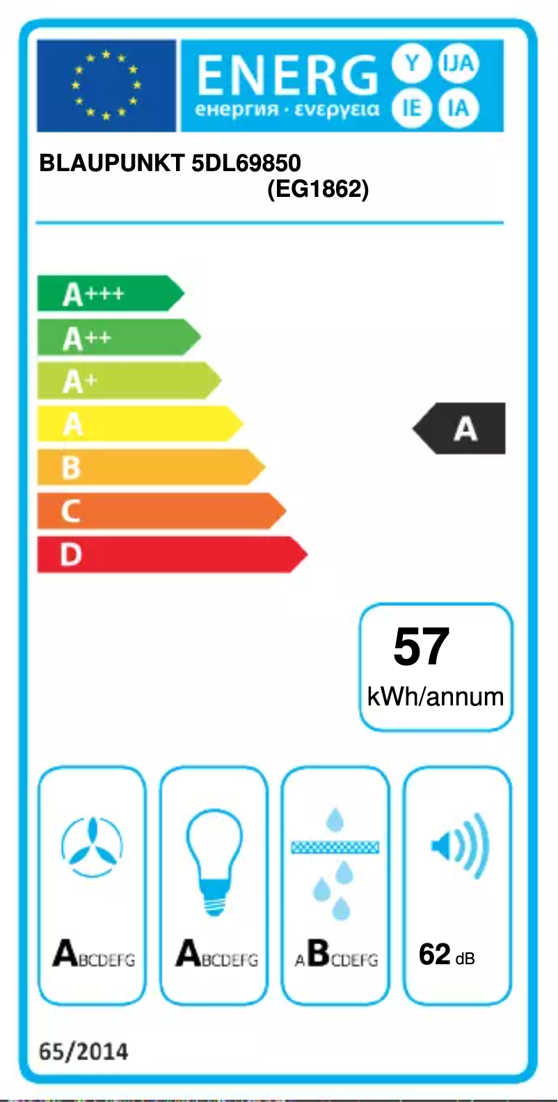 Page 1 de la notice Label énergétique Blaupunkt 5DL69850