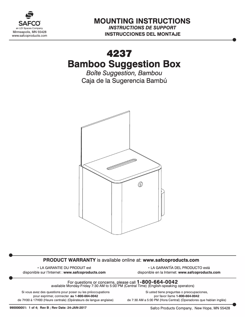 Page n°1 - Manuel utilisateur Safco 4237