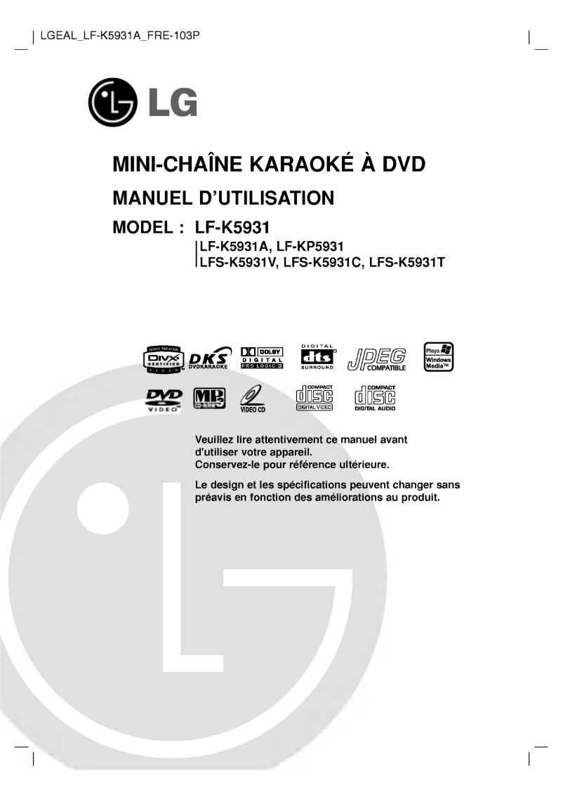 Page 1 de la notice Manuel utilisateur LG LF-K5931A