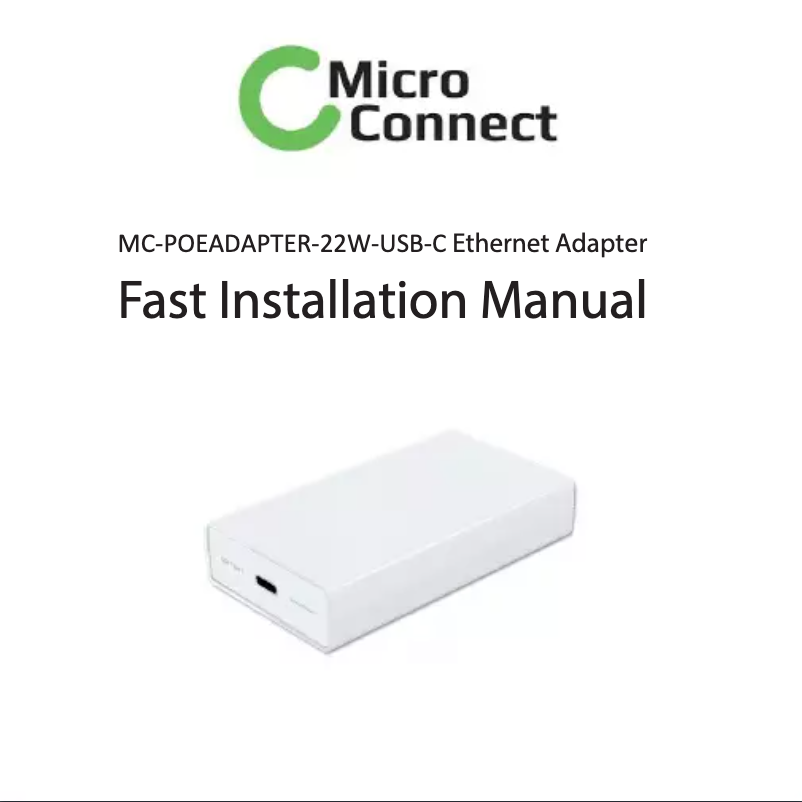 Page 1 de la notice Manuel utilisateur Micro Connect MC-POEADAPTER-22W-USB-C