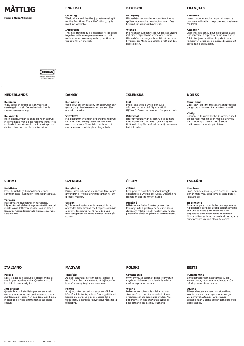 Page 1 de la notice Manuel utilisateur Ikea MÅTTLIG 501.498.43