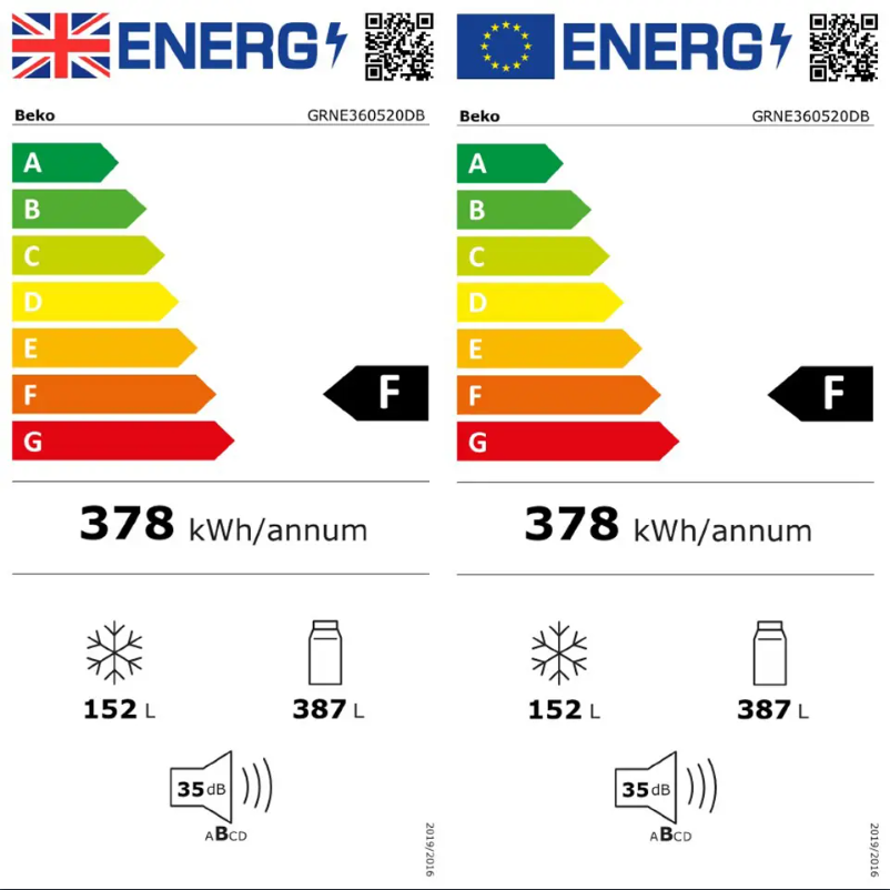 Page 1 de la notice Label énergétique Beko GRNE360520D