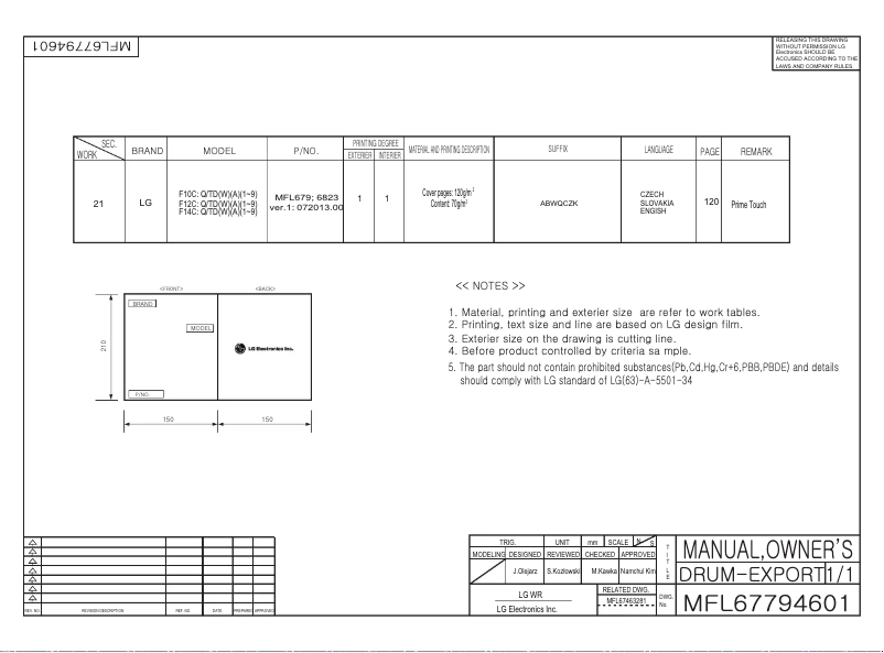 Page 1 de la notice Manuel utilisateur LG F82A8TD