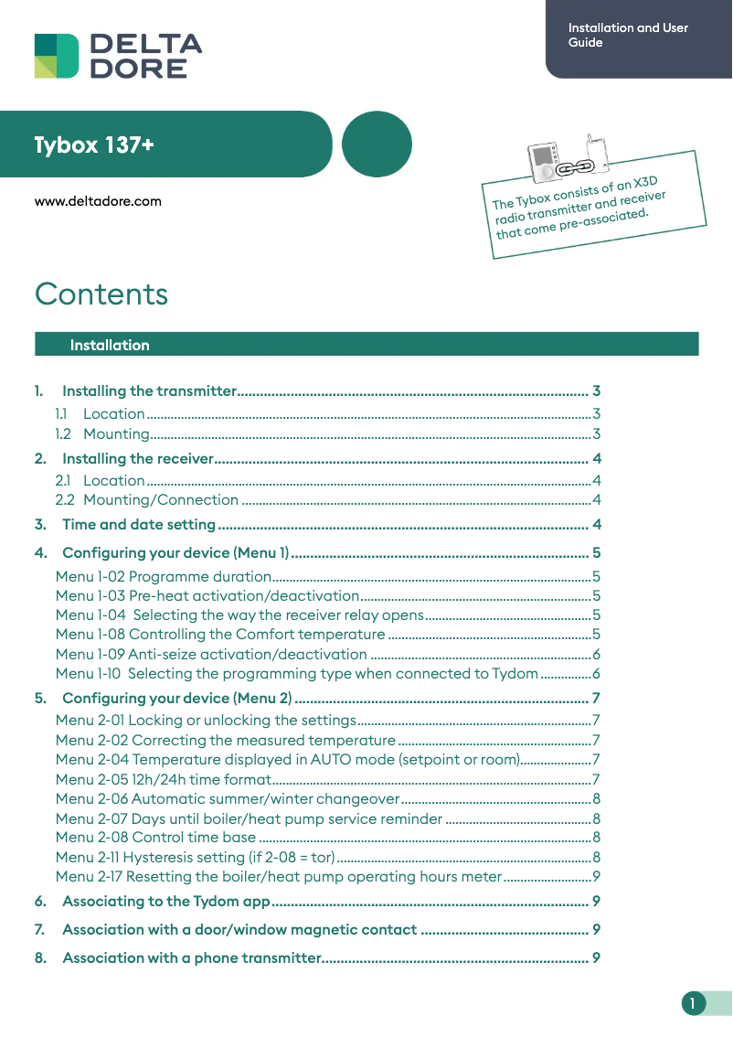 Page 1 de la notice Manuel utilisateur Delta Dore Tybox 137+