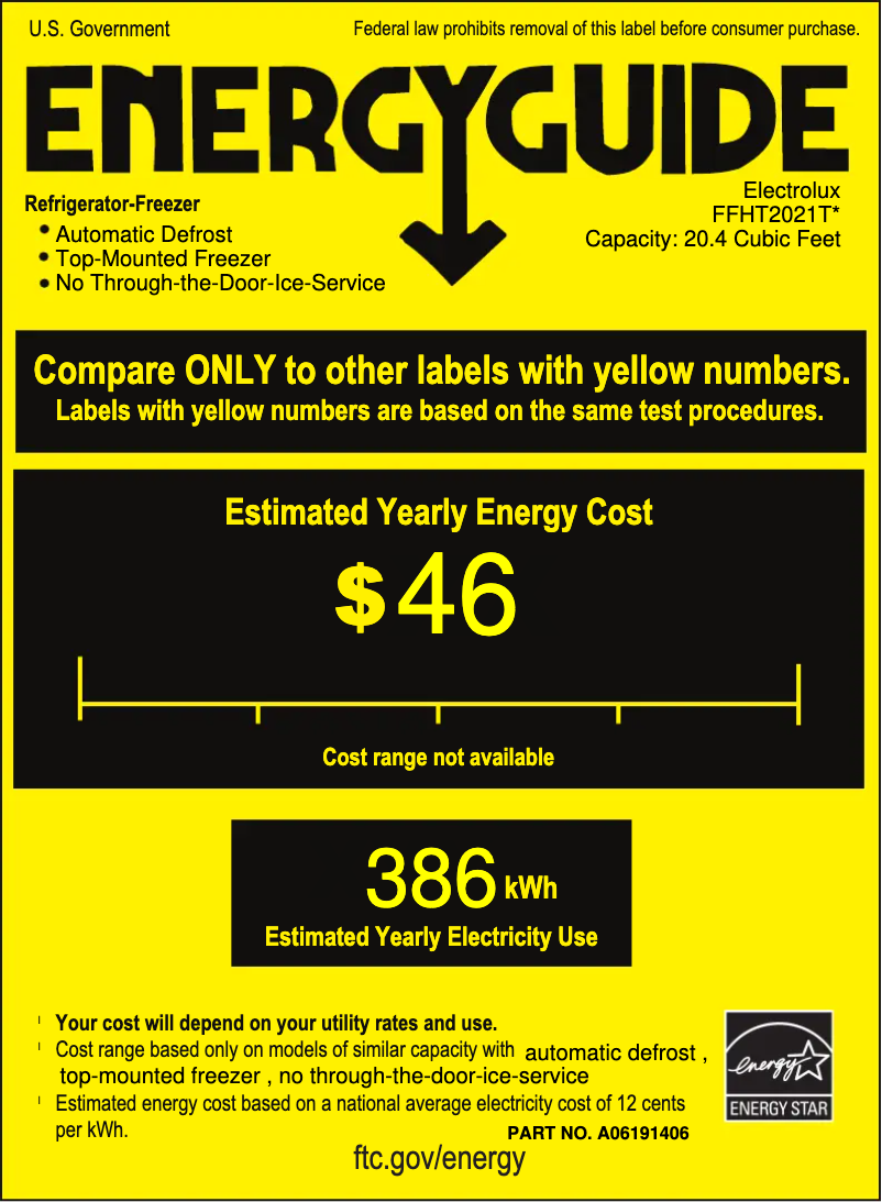 Page 1 de la notice Label énergétique Frigidaire FFHT2021T