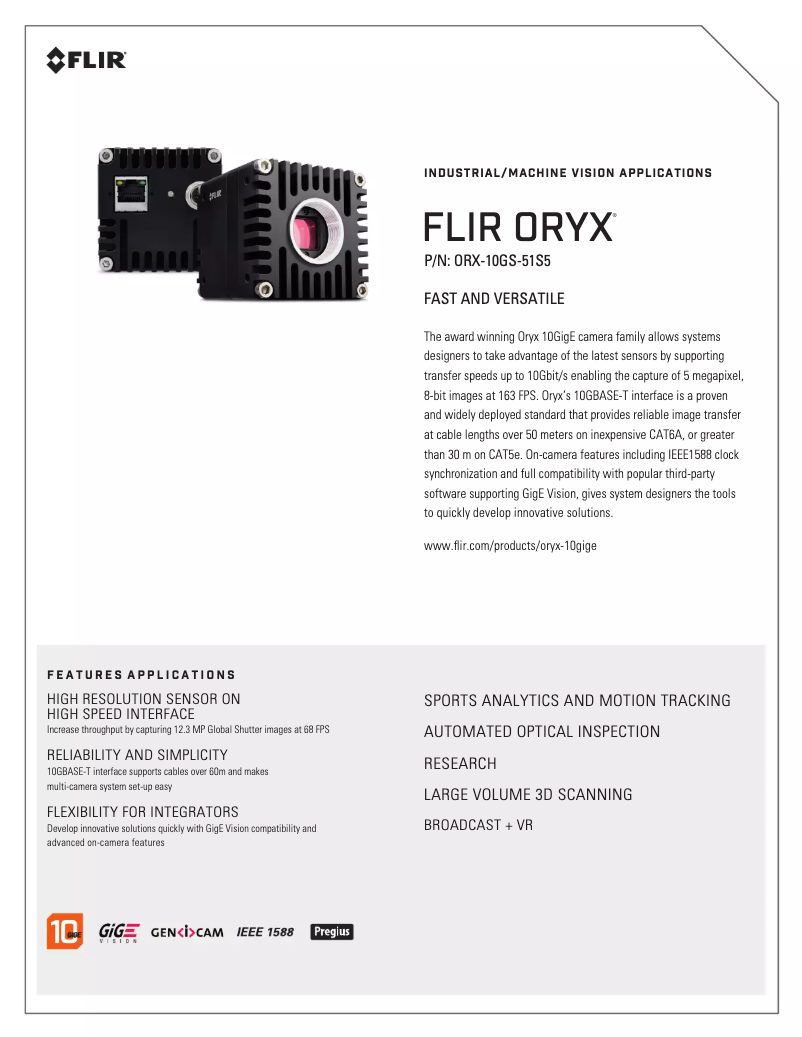 Page 1 de la notice Fiche technique FLIR Oryx