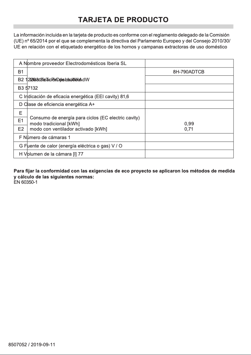Page n°1 - Fiche technique Fagor 8H-790ADTCB