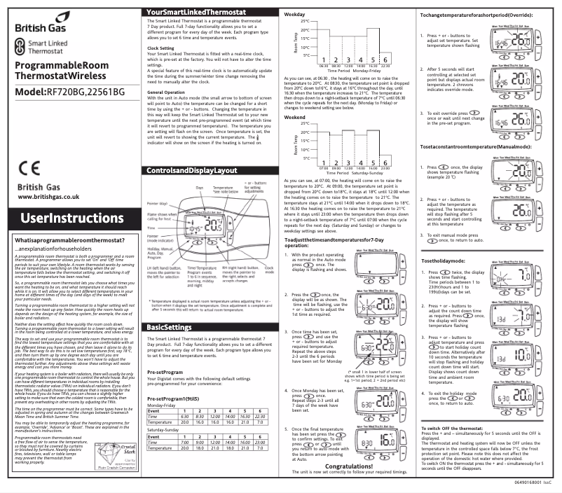 Page 1 de la notice Manuel utilisateur British Gas RF720BG