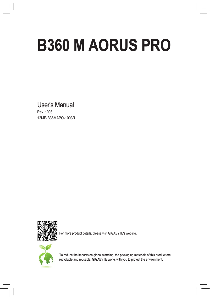 Image de la première page du manuel de l'appareil B360 M Aorus PRO